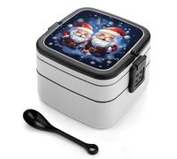 ERSTSNCK Super Cute Santa Claus Bento Box 1000ml Leak Proof Lunch Container with Removable Dividers & Spoon - BPA-Free PP Stackable Lunch Box for Work, Office, Picnic, Travel, Dining Out