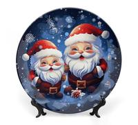 ERSTSNCK Super Cute Santa Claus Ceramic Decorative Plate 8inch Bone China Wall Hanging Ornament Plates Bohemian Style Dinner Plate with Stand Cabinet Display Plates for Home Art Decor