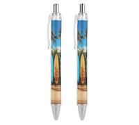 ERSTSNCK Surf's Up Surfboard Black Ballpoint Pens Fine Point (0.5mm) Black Ink Pen Retractable Ball Point Pens with Comfortable Full Grip for Journaling, And Office Writing Ideal 2 PCS
