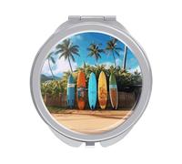 ERSTSNCK Surf's Up Surfboard Compact Mirror for Purse Double-Sided 1x/2x Magnifying Metal Pocket Makeup Mirrors Folding Mini Vanity Mirror Handheld Round Travel Cosmetic Mirrors for Women