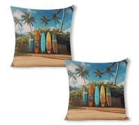 ERSTSNCK Surf's Up Surfboard Pillow Covers 18"x18"（2pcs） Linen Throw Pillow Covers - Double Sided Decorative Square Cushion Cases for Sofa, Bed, Chair (No Insert Included)