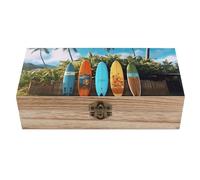 ERSTSNCK Surf's Up Surfboard Wooden Storage Box Elegant Retro Jewelry Box with Hinged Lid Decorative Keepsake Boxes Decor Handmade Organizer Boxes for Wedding, Party, Gift, Diy Craft, Home Decor