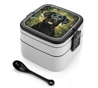 ERSTSNCK Surrounded by Green Splash Circle Bento Box 1000ml Leak Proof Lunch Container with Removable Dividers & Spoon - BPA-Free PP Stackable Lunch Box for Work, Office, Picnic, Travel, Dining Out