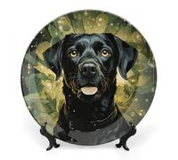 ERSTSNCK Surrounded by Green Splash Circle Ceramic Decorative Plate 10inch Bone China Wall Hanging Ornament Plates Bohemian Style Dinner Plate with Stand Cabinet Display Plates for Home Art Decor