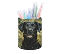 ERSTSNCK Surrounded by Green Splash Circle Pen Holder, Pencil Holder Desktop Stationery Organizer Round Leather Pencil Cup Makeup Brush Storage Box for Office Home And Stationary Supplies