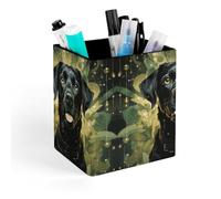 ERSTSNCK Surrounded by Green Splash Circle Pen Holder, Pencil Holder Desktop Stationery Organizer Square Leather Pencil Cup Makeup Brush Storage Box for Office Home And Stationary Supplies