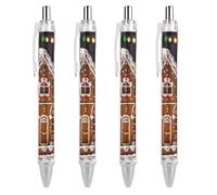 ERSTSNCK Sweet Gingerbread House Black Ballpoint Pens Fine Point (0.5mm) Black Ink Pen Retractable Ball Point Pens with Comfortable Full Grip for Journaling, And Office Writing Ideal 4 PCS