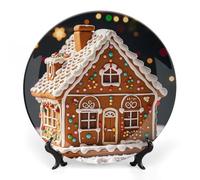 ERSTSNCK Sweet Gingerbread House Ceramic Decorative Plate 7inch Bone China Wall Hanging Ornament Plates Bohemian Style Dinner Plate with Stand Cabinet Display Plates for Home Art Decor