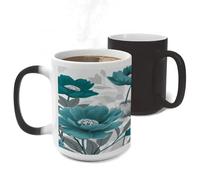ERSTSNCK Teal Grey And White Floral Color Changing Mug Heat Changing Coffee Mug Funny Magic Cup Heat Sensitive Travel Mugs Novelty Coffee Cups Personalized Customized Gift for Men Women 11 Oz