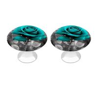 ERSTSNCK Teal Grey Rose Cabinet Knobs, 2-Pack Silver Stainless Steel Drawer Pulls with Screws, Elegant Hardware for Dressers, Kitchen,Cabinets & Desks