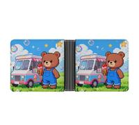 ERSTSNCK Teddy Bear Ice Cream Van Wallet for Men Bifold Rfid Blocking Slim Money Clip Front Pocket Wallet Card Holder