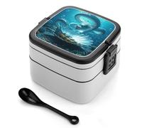 ERSTSNCK The Dragon King Bento Box 1000ml Leak Proof Lunch Container with Removable Dividers & Spoon - BPA-Free PP Stackable Lunch Box for Work, Office, Picnic, Travel, Dining Out