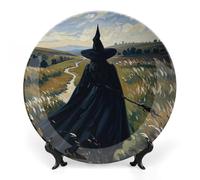 ERSTSNCK The Witch of Darkness Ceramic Plate 6inch Decorative Bone China Wall Hanging Ornament Plates Bohemian Style Dinner Plate with Display Stand Cabinet Display Plates for Home Art Decor