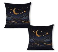 ERSTSNCK There are Stars and Moon on It Pillow Covers 18"x18"（2pcs） Linen Throw Pillow Covers - Double Sided Decorative Square Cushion Cases for Sofa, Bed, Chair (No Insert Included)