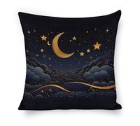 ERSTSNCK There are Stars and Moon on It Pillow Covers 18"x18" Linen Throw Pillow Covers - Double Sided Decorative Square Cushion Cases for Sofa, Bed, Chair (No Insert Included)