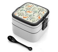 ERSTSNCK There Is A Fox in The Tree Bento Box 1000ml Leak Proof Lunch Container with Removable Dividers & Spoon - BPA-Free PP Stackable Lunch Box for Work, Office, Picnic, Travel, Dining Out