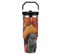 ERSTSNCK There Is A Turkey on The Head 30oz Tumbler Large Capacity Car Cup with Handle And Straw Lid Stainless Steel Travel Mug Double Wall Vacuum Insulated Cup Leak-Proof for Outdoor Home Use