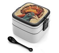ERSTSNCK There Is A Turkey on The Head Bento Box 1000ml Leak Proof Lunch Container with Removable Dividers & Spoon - BPA-Free PP Stackable Lunch Box for Work, Office, Picnic, Travel, Dining Out