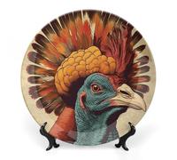 ERSTSNCK There Is A Turkey on The Head Ceramic Decorative Plate 6inch Bone China Wall Hanging Ornament Plates Bohemian Style Dinner Plate with Stand Cabinet Display Plates for Home Art Decor