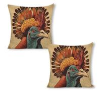ERSTSNCK There is A Turkey on The Head Pillow Covers 18"x18"（2pcs） Linen Throw Pillow Covers - Double Sided Decorative Square Cushion Cases for Sofa, Bed, Chair (No Insert Included)