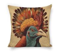 ERSTSNCK There is A Turkey on The Head Pillow Covers 18"x18" Linen Throw Pillow Covers - Double Sided Decorative Square Cushion Cases for Sofa, Bed, Chair (No Insert Included)