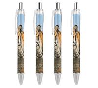ERSTSNCK Tiger Black Ballpoint Pens Fine Point (0.5mm) Black Ink Pen Retractable Ball Point Pens with Comfortable Full Grip for Journaling, And Office Writing Ideal 4 PCS