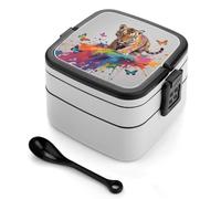 ERSTSNCK Tiger & Flying Colors Bento Box 1000ml Leak Proof Lunch Container with Removable Dividers & Spoon - BPA-Free PP Stackable Lunch Box for Work, Office, Picnic, Travel, Dining Out