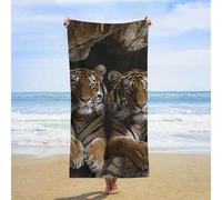 ERSTSNCK Tiger in Cave Beach Towel Oversized 31" X 63" Absorbent Towels Quick Dry Pool Towel Lightweight Bath Towels Sandproof Beach Blanket for Gym Swimming Sports Travel Gifts