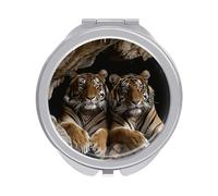 ERSTSNCK Tiger in Cave Compact Mirror for Purse, Double-Sided 1x/2x Magnifying Metal Pocket Makeup Mirrors, Folding Mini Vanity Mirror, Handheld Round Travel Cosmetic Mirrors for Women
