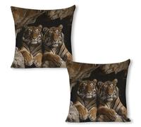 ERSTSNCK Tiger in Cave Pillow Covers 18"x18"（2pcs） Linen Throw Pillow Covers - Double Sided Decorative Square Cushion Cases for Sofa, Bed, Chair (No Insert Included)