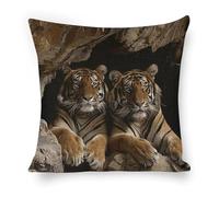 ERSTSNCK Tiger in Cave Pillow Covers 18"x18" Linen Throw Pillow Covers - Double Sided Decorative Square Cushion Cases for Sofa, Bed, Chair (No Insert Included)