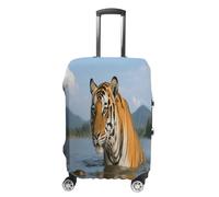 ERSTSNCK Tiger Luggage Suitcase Covers Elastic Washable Cute Luggage Protector Travel Suitcase Protective Cover For Adult (Fit 19-32 Inch Luggages), white, L, Tiger