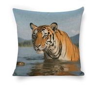 ERSTSNCK Tiger Pillow Covers 18"x18" Linen Throw Pillow Covers - Double Sided Decorative Square Cushion Cases for Sofa, Bed, Chair (No Insert Included)