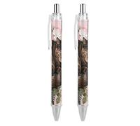 ERSTSNCK Tortoiseshell Cat in Roses Black Ballpoint Pens Fine Point (0.5mm) Black Ink Pen Retractable Ball Point Pens with Comfortable Full Grip for Journaling, And Office Writing Ideal 2 PCS