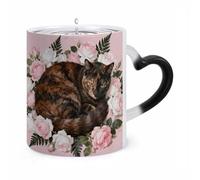 ERSTSNCK Tortoiseshell Cat in Roses Color Changing Mug Heat Changing Coffee Mugs Funny Magic Cup Heat Sensitive Travel Mug Novelty Coffee Cups Personalized Customized Gift Idea for Men & Women 11 Oz