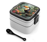 ERSTSNCK Toucan in The Rainforest Bento Box 1000ml Leak Proof Lunch Container with Removable Dividers & Spoon - BPA-Free PP Stackable Lunch Box for Work, Office, Picnic, Travel, Dining Out