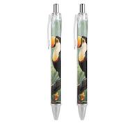ERSTSNCK Toucan in The Rainforest Black Ballpoint Pens Fine Point (0.5mm) Black Ink Pen Retractable Ball Point Pens with Comfortable Full Grip for Journaling, And Office Writing Ideal 2 PCS