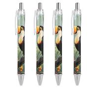 ERSTSNCK Toucan in The Rainforest Black Ballpoint Pens Fine Point (0.5mm) Black Ink Pen Retractable Ball Point Pens with Comfortable Full Grip for Journaling, And Office Writing Ideal 4 PCS