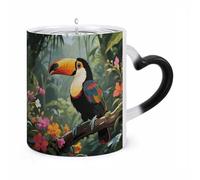 ERSTSNCK Toucan in The Rainforest Color Changing Mug Heat Changing Coffee Mugs Funny Magic Cup Heat Sensitive Travel Mug Novelty Coffee Cups Personalized Customized Gift Idea for Men & Women 11 Oz
