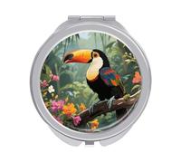 ERSTSNCK Toucan in The Rainforest Compact Mirror for Purse, Double-Sided 1x/2x Magnifying Metal Pocket Makeup Mirrors, Folding Mini Vanity Mirror, Handheld Round Travel Cosmetic Mirrors for Women
