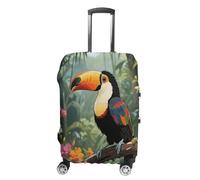 ERSTSNCK Toucan in The Rainforest Luggage Suitcase Covers Elastic Washable Cute Luggage Protector Travel Suitcase Protective Cover For Adult (Fit 19-32 Inch Luggages), white, XL, Toucan in the