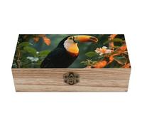 ERSTSNCK Toucan on The Tree Wooden Storage Box Elegant Retro Jewelry Box with Hinged Lid Decorative Keepsake Boxes Decor Handmade Organizer Boxes for Wedding, Party, Gift, Diy Craft, Home Decor