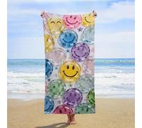 ERSTSNCK Transparent Glass Happy Face Beach Towel Oversized 31" X 63" Absorbent Towels Quick Dry Pool Towel Lightweight Bath Towels Sandproof Beach Blanket for Gym Swimming Sports Travel Gifts