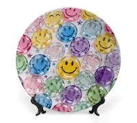 ERSTSNCK Transparent Glass Happy Face Ceramic Decorative Plate 8inch Bone China Wall Hanging Ornament Plates Bohemian Style Dinner Plate with Stand Cabinet Display Plates for Home Art Decor
