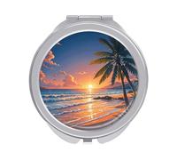ERSTSNCK Tropical Beach Palm Tree Compact Mirror for Purse, Double-Sided 1x/2x Magnifying Metal Pocket Makeup Mirrors, Folding Mini Vanity Mirror, Handheld Round Travel Cosmetic Mirrors for Women