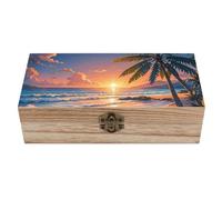 ERSTSNCK Tropical Beach Palm Tree Wooden Storage Box Elegant Retro Jewelry Box with Hinged Lid Decorative Keepsake Boxes Decor Handmade Organizer Boxes for Wedding, Party, Gift, Diy Craft, Home Decor