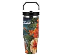 ERSTSNCK Tropical Flowers And Decorations 30oz Tumbler Large Capacity Car Cup with Handle And Straw Lid Stainless Steel Travel Mug Double Wall Vacuum Insulated Cup Leak-Proof for Outdoor Home Use