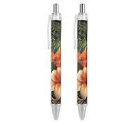 ERSTSNCK Tropical Flowers And Decorations Black Ballpoint Pens Fine Point (0.5mm) Black Ink Pen Retractable Ball Point Pens with Comfortable Full Grip for Journaling, And Office Writing Ideal 2 PCS