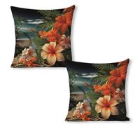 ERSTSNCK Tropical Flowers and Decorations Pillow Covers 18"x18"（2pcs） Linen Throw Pillow Covers - Double Sided Decorative Square Cushion Cases for Sofa, Bed, Chair (No Insert Included)
