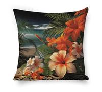ERSTSNCK Tropical Flowers and Decorations Pillow Covers 18"x18" Linen Throw Pillow Covers - Double Sided Decorative Square Cushion Cases for Sofa, Bed, Chair (No Insert Included)